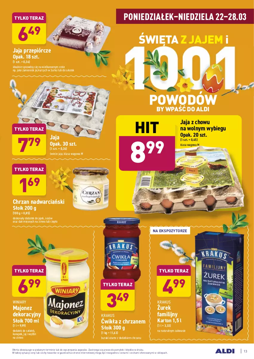 Gazetka promocyjna Aldi - ALE! CENA - ważna 22.03 do 27.03.2021 - strona 13 - produkty: Buraki, Chrzan, Fa, Jaja, Krakus, Majonez, Sałat, Sos, Tera, Winiary