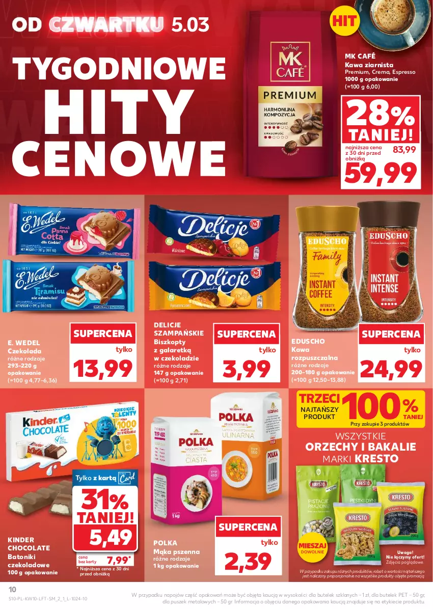 Gazetka promocyjna Kaufland - Gazetka tygodnia - ważna 05.03 do 11.03.2026 - strona 10 - produkty: Baton, Biszkopty, Czekolada, Delicje, E. Wedel, Gala, Kawa, Kawa rozpuszczalna, Kawa ziarnista, Kinder, Mąka, Mąka pszenna, Por, Sok, Tonik, Waga