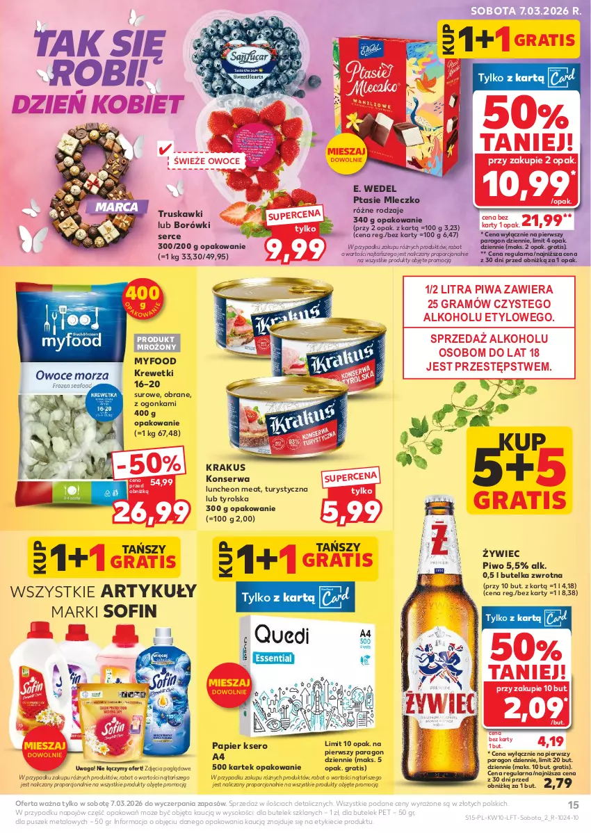 Gazetka promocyjna Kaufland - Gazetka tygodnia - ważna 05.03 do 11.03.2026 - strona 15 - produkty: E. Wedel, Gra, Krakus, Krewetki, Mleczko, Owoce, Papier, Piwa, Piwo, Por, Ptasie mleczko, Ser, Sok, Truskawki, Waga