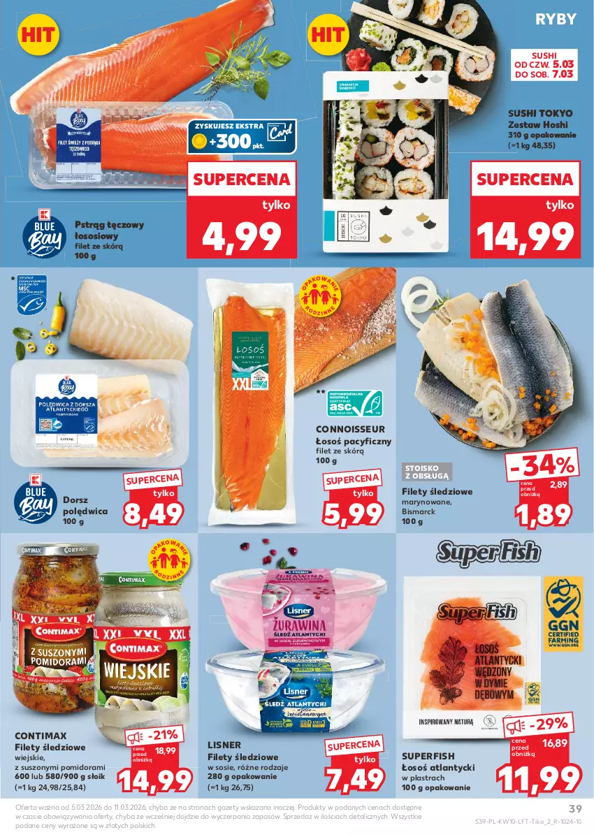 Gazetka promocyjna Kaufland - Gazetka tygodnia - ważna 05.03 do 11.03.2026 - strona 39 - produkty: Dorsz, Lisner, Polędwica, Pstrąg, Pstrąg tęczowy, Sos, Sushi