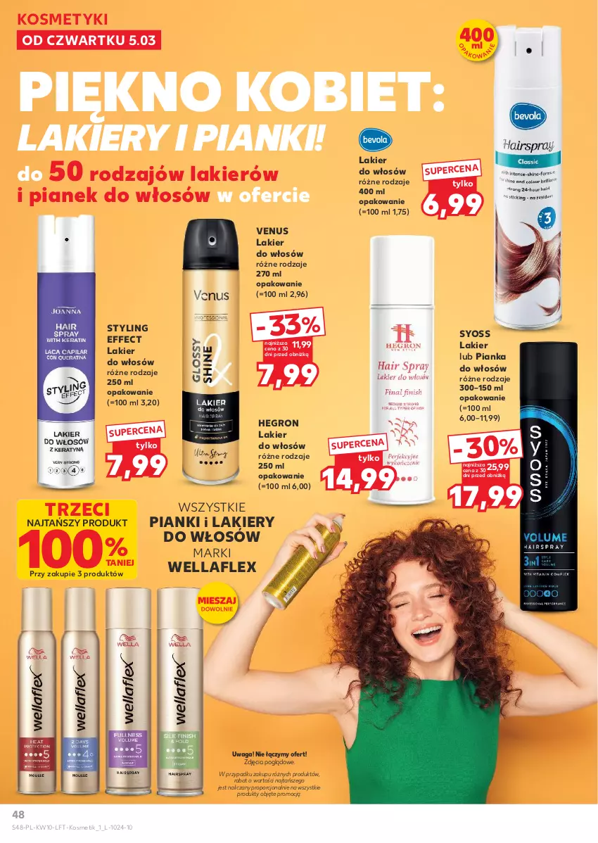Gazetka promocyjna Kaufland - Gazetka tygodnia - ważna 05.03 do 11.03.2026 - strona 48 - produkty: Hegron, Lakier, Lakier do włosów, Pianka do włosów, Por, Syoss, Venus, Waga, Wella, Wellaflex