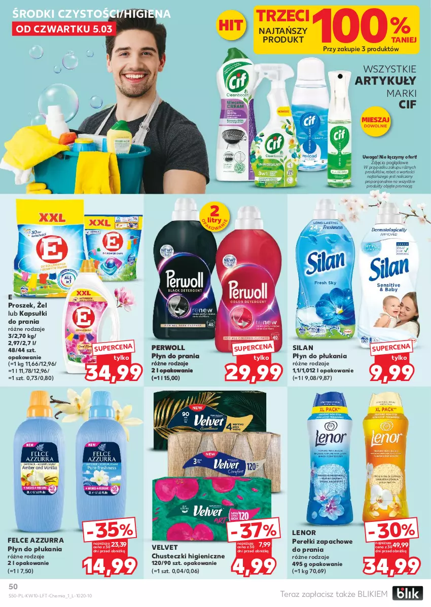 Gazetka promocyjna Kaufland - Gazetka tygodnia - ważna 05.03 do 11.03.2026 - strona 50 - produkty: Chusteczki, Cif, Kapsułki do prania, Lenor, Perełki zapachowe, Perwoll, Płyn do płukania, Płyn do prania, Por, Silan, Tera, Velvet, Waga