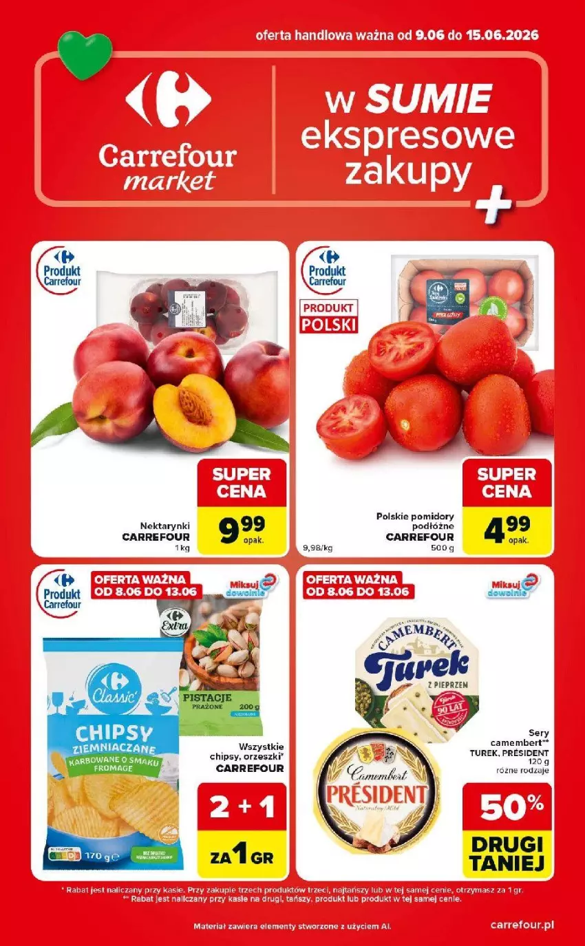 Gazetka promocyjna Carrefour - Gazetka Carrefour Market w SUMIE ekspresowe zakupy - ważna 09.06 do 15.06.2026 - strona 1 - produkty: Be Be, Chipsy, Fa, LG, Nektar, Orzeszki, Pomidory, Ser