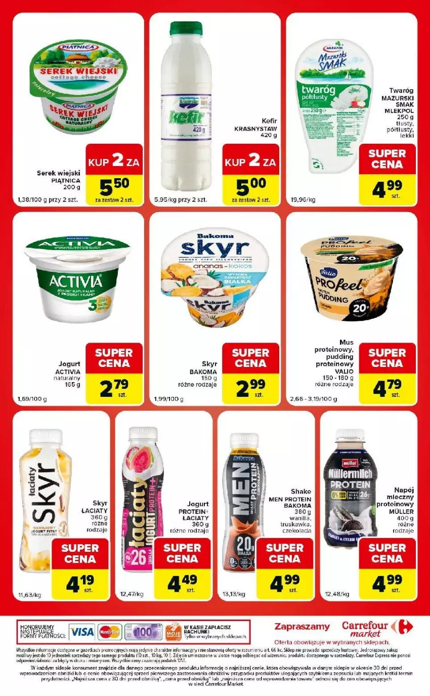 Gazetka promocyjna Carrefour - Gazetka Carrefour Market w SUMIE ekspresowe zakupy - ważna 09.06 do 15.06.2026 - strona 8 - produkty: Activia, Bakoma, BIC, Czekolada, Fa, Gin, Kefir, Mus, Napój, Piątnica, Ser, Serek, Serek wiejski, Stek, Twaróg, Twaróg półtłusty