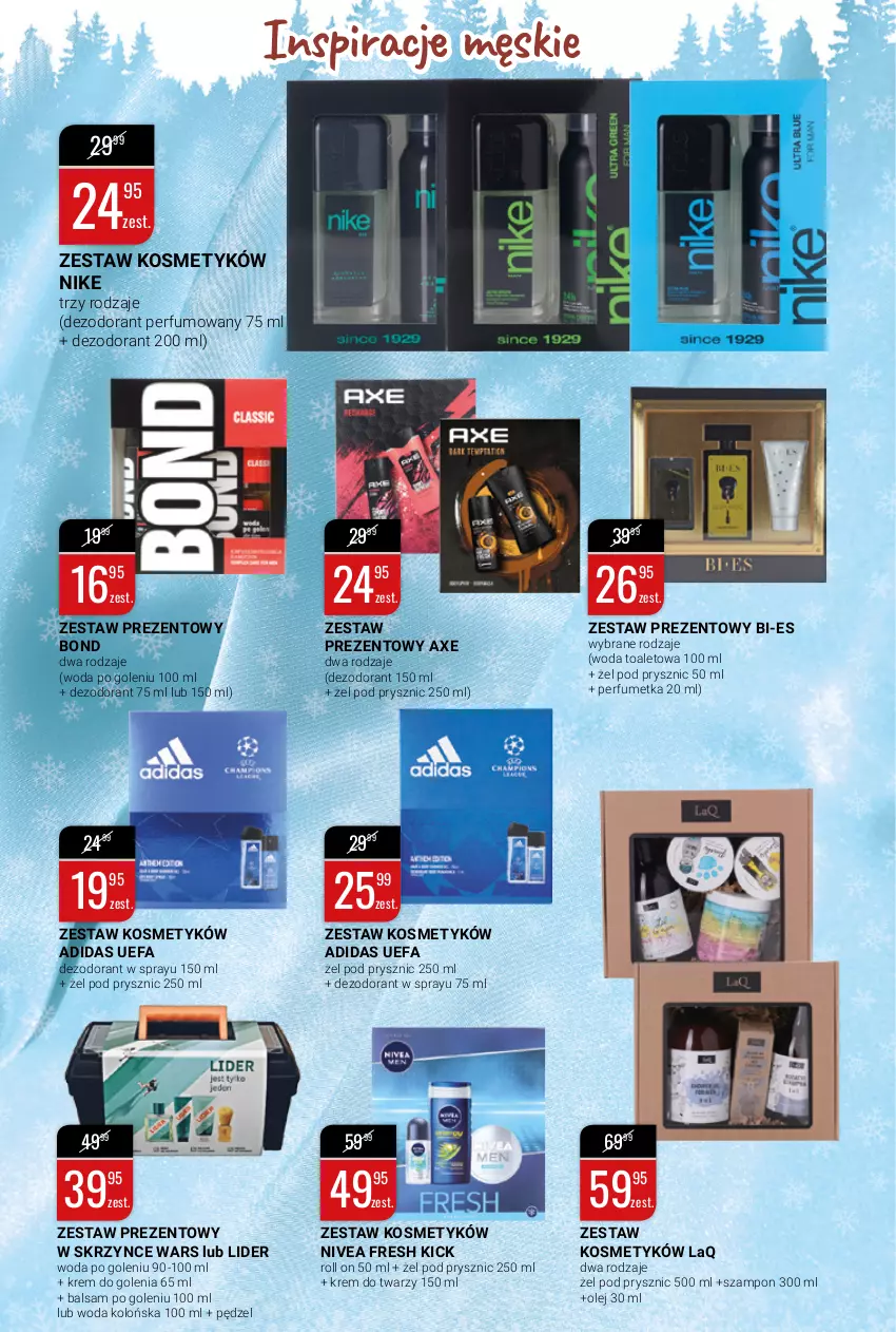 Gazetka promocyjna Bi1 - Świąteczne inspiracje - ważna 10.11 do 23.11.2021 - strona 6 - produkty: Adidas, Balsam po goleniu, Dezodorant, Fa, Krem do golenia, Krem do twarzy, Nike, Nivea, Olej, Perfum, Szampon, Woda, Woda kolońska, Woda po goleniu, Woda toaletowa, Zestaw prezentowy