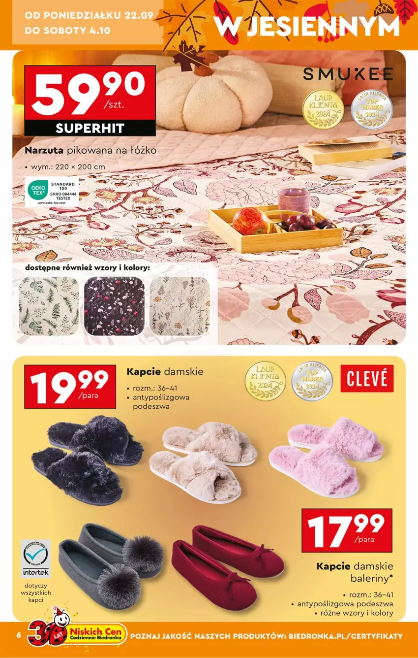 Gazetka promocyjna Biedronka - Okazje Tygodnia - ważna 20.09 do 04.10.2025 - strona 10 - produkty: Baleriny, Fa, Kapcie, Narzuta