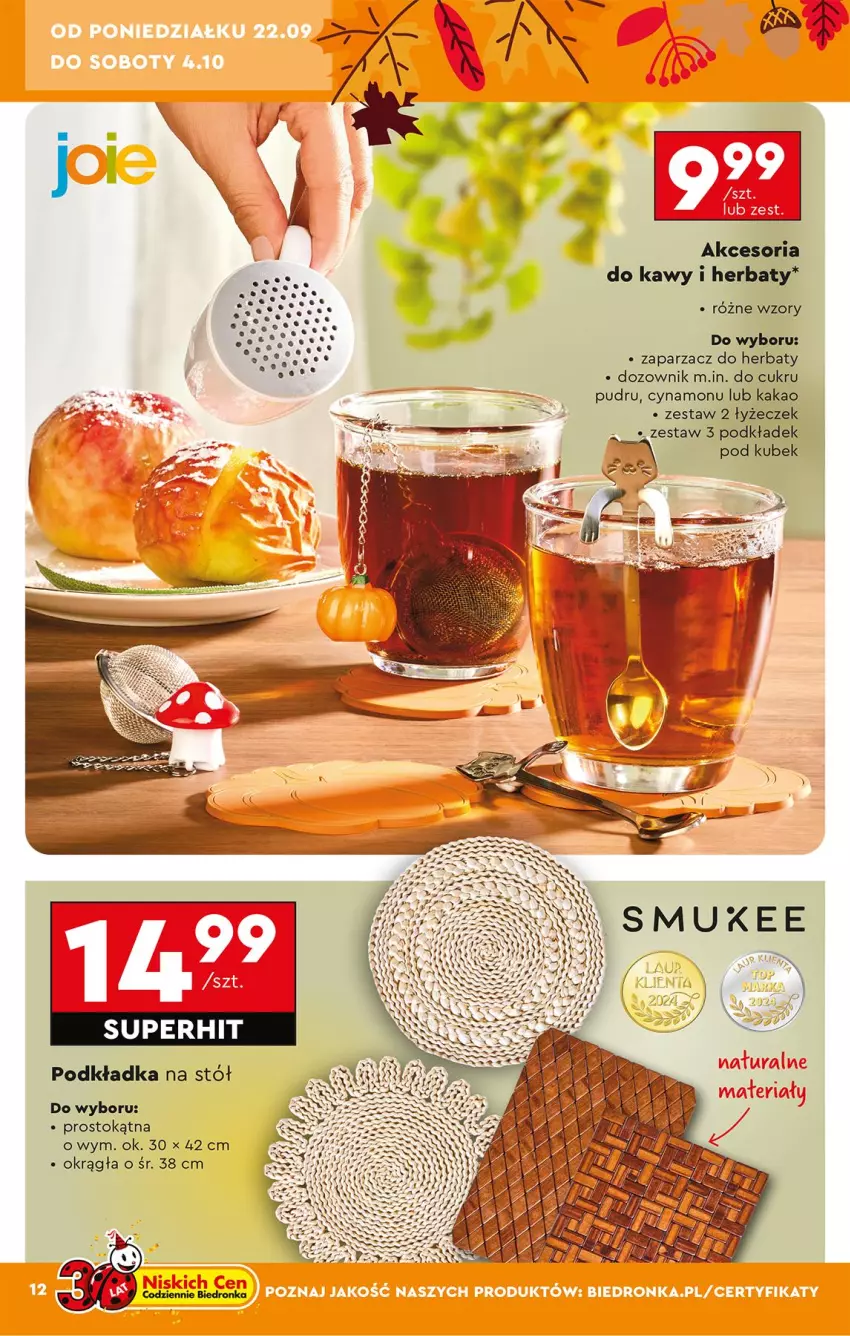Gazetka promocyjna Biedronka - Okazje Tygodnia - ważna 20.09 do 04.10.2025 - strona 16 - produkty: Dozownik, Podkład, Podkładka, Podkładka na stół, Stół, Zaparzacz, Zaparzacz do herbaty