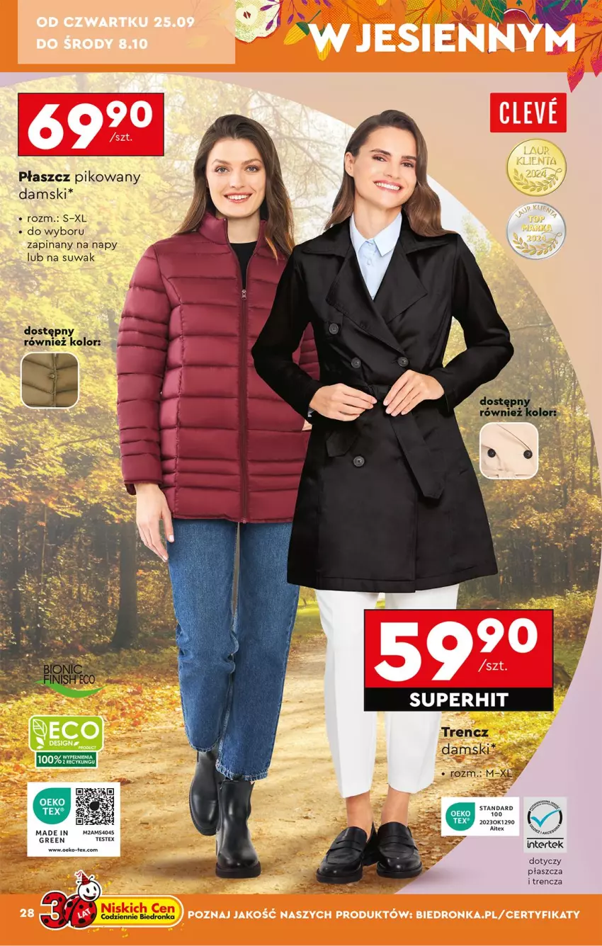 Gazetka promocyjna Biedronka - Okazje Tygodnia - ważna 20.09 do 04.10.2025 - strona 32 - produkty: Płaszcz, Top, Trencz