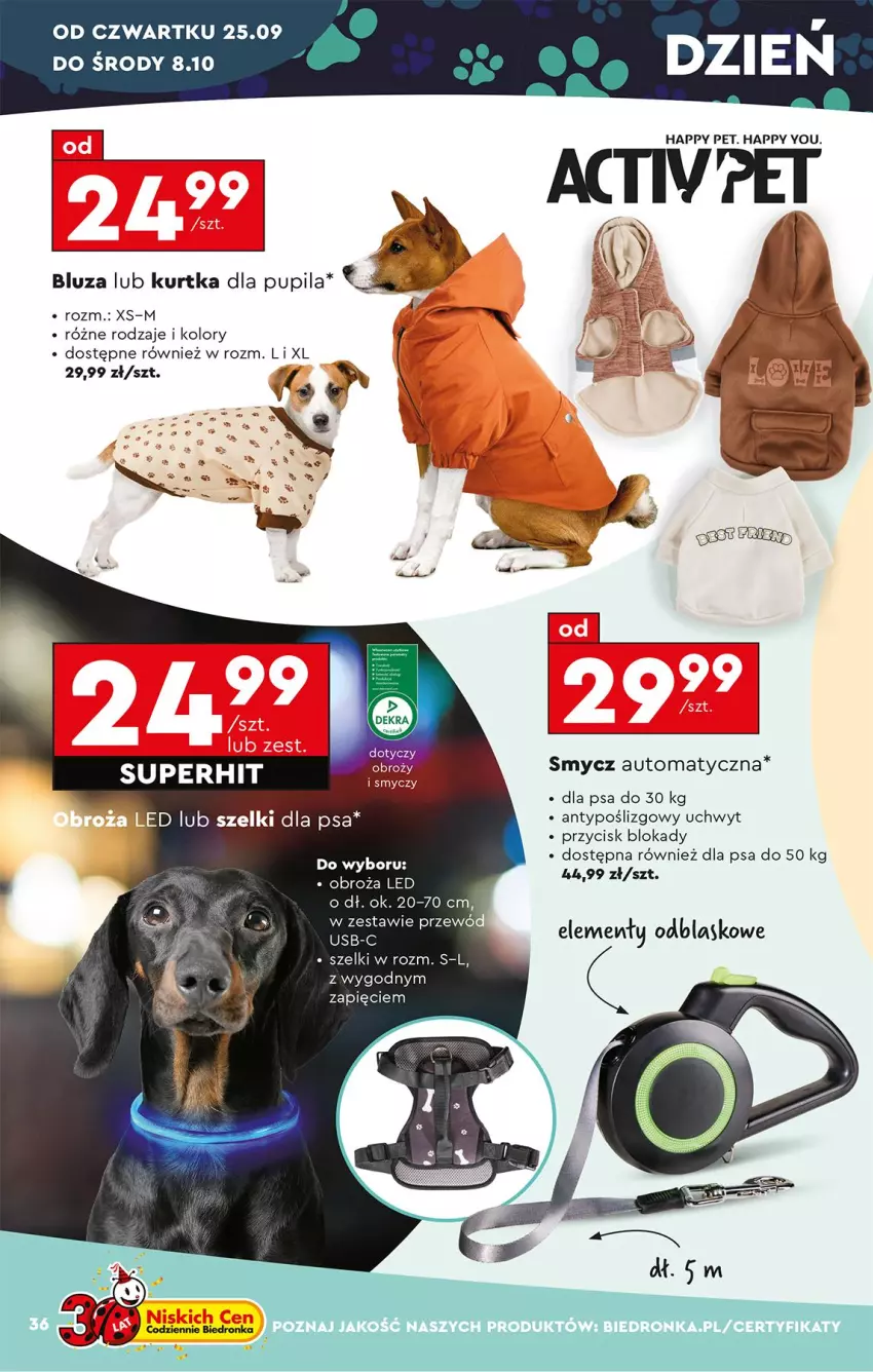 Gazetka promocyjna Biedronka - Okazje Tygodnia - ważna 20.09 do 04.10.2025 - strona 40 - produkty: Bluza, Kurtka, Przewód, Smycz