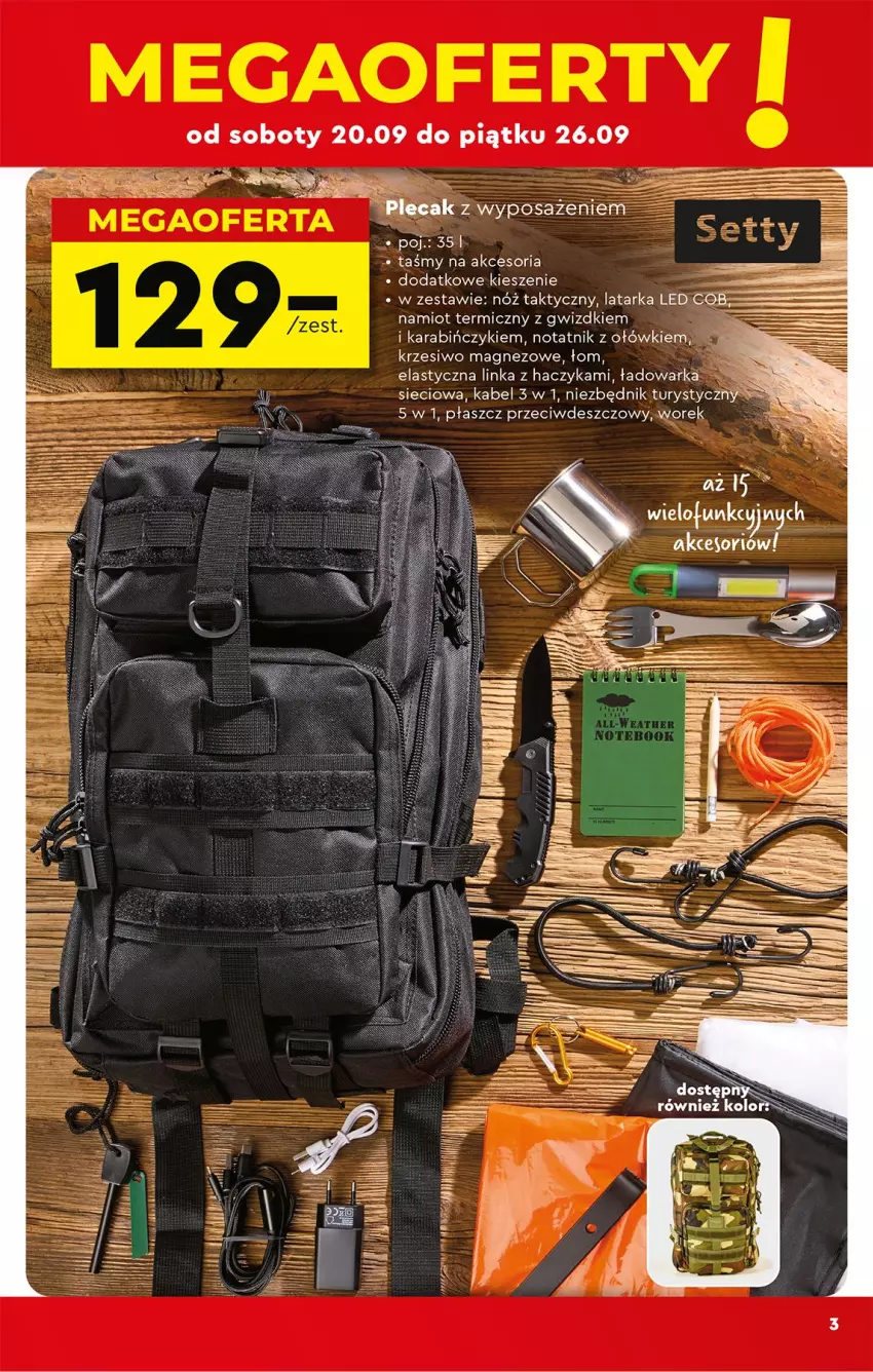 Gazetka promocyjna Biedronka - Okazje Tygodnia - ważna 20.09 do 04.10.2025 - strona 7 - produkty: Latarka, Latarka LED, Magnez, Namiot, Płaszcz, Plecak, Tarka