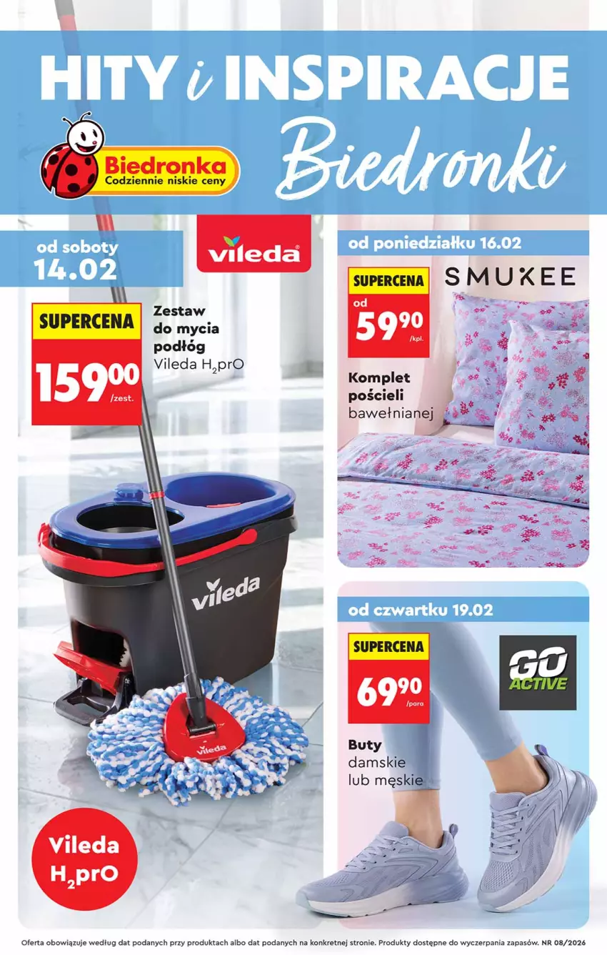 Gazetka promocyjna Biedronka - Okazje Tygodnia - ważna 14.02 do 28.02.2026 - strona 1 - produkty: Buty, Komplet pościeli, Kret, Pościel, Vileda