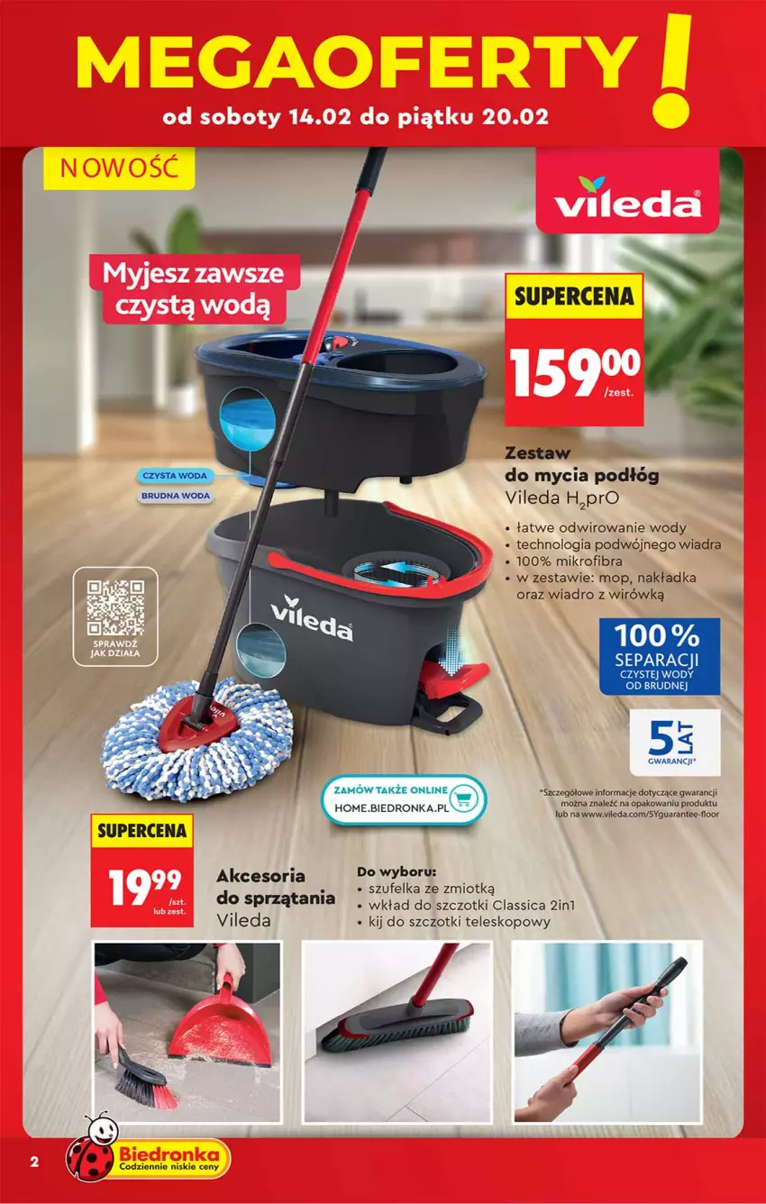 Gazetka promocyjna Biedronka - Okazje Tygodnia - ważna 14.02 do 28.02.2026 - strona 2 - produkty: Fa, Mop, Szufelka, Teleskop, Vileda, Wiadro, Woda
