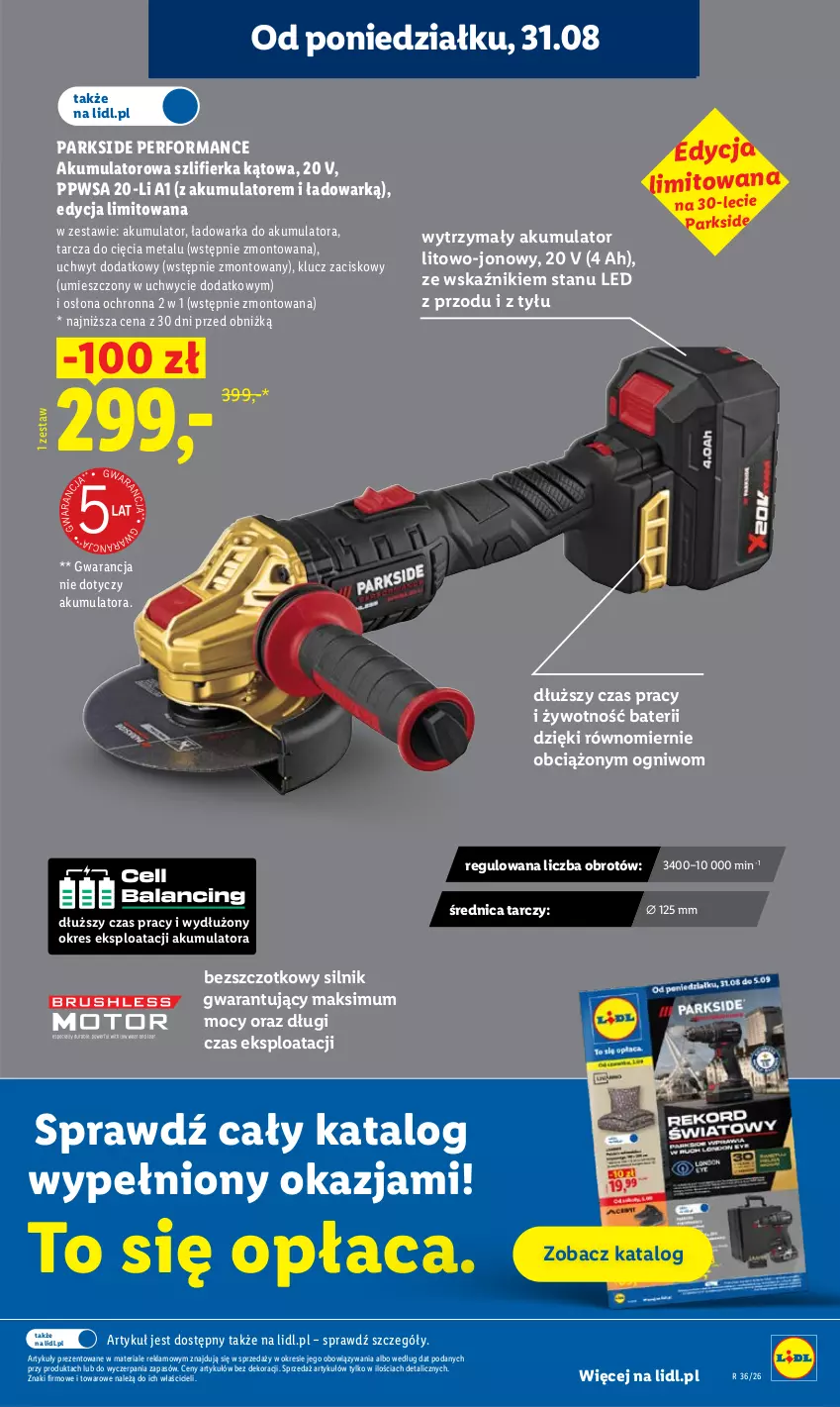 Gazetka promocyjna Lidl - Gazetka ważna od 31.08 do 2.09 - ważna 31.08 do 02.09.2026 - strona 33 - produkty: Akumulator, Parkside, Szlifierka, Szlifierka kątowa, Warka