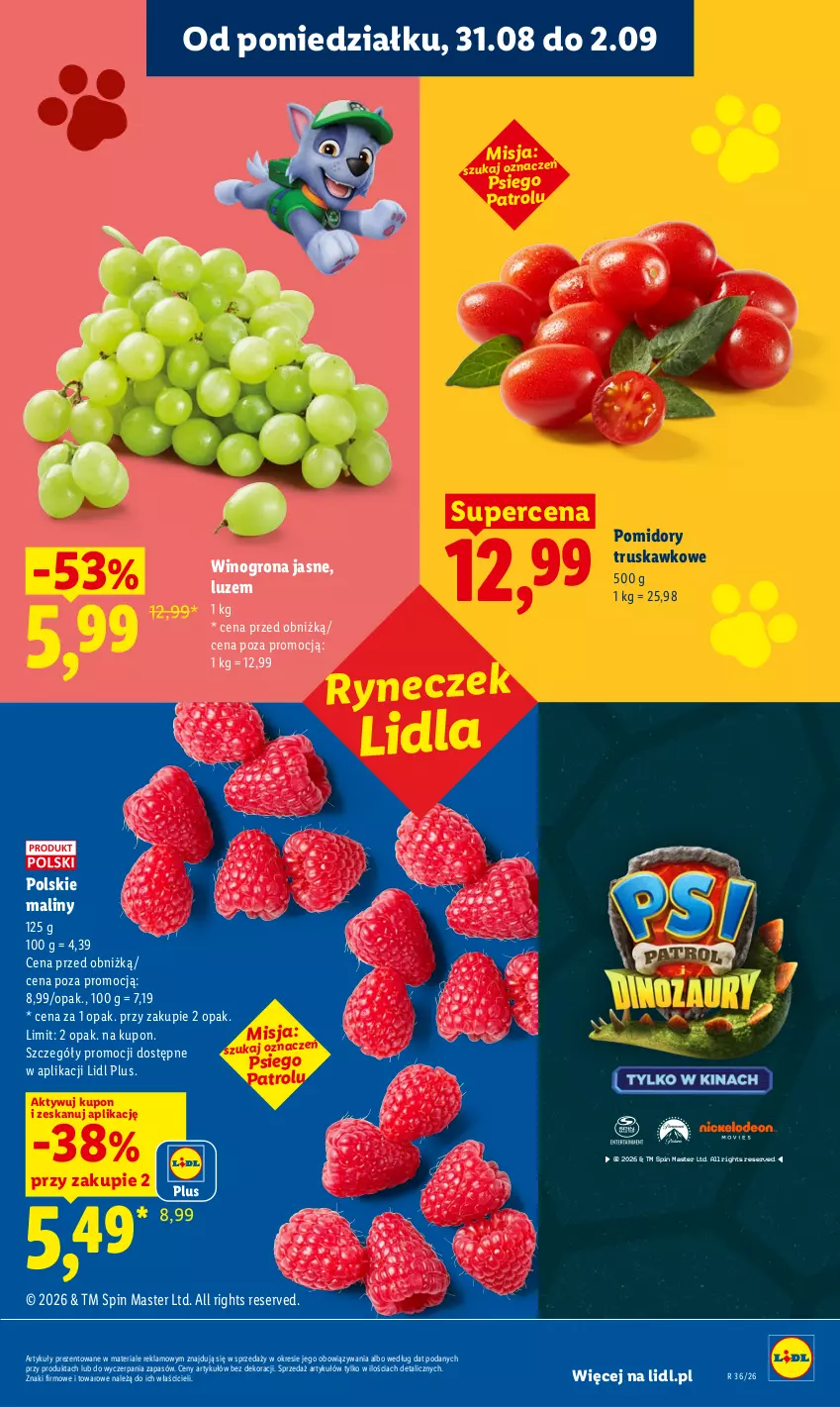 Gazetka promocyjna Lidl - Gazetka ważna od 31.08 do 2.09 - ważna 31.08 do 02.09.2026 - strona 39 - produkty: Maliny, Pomidory, Ser, Wino, Winogrona