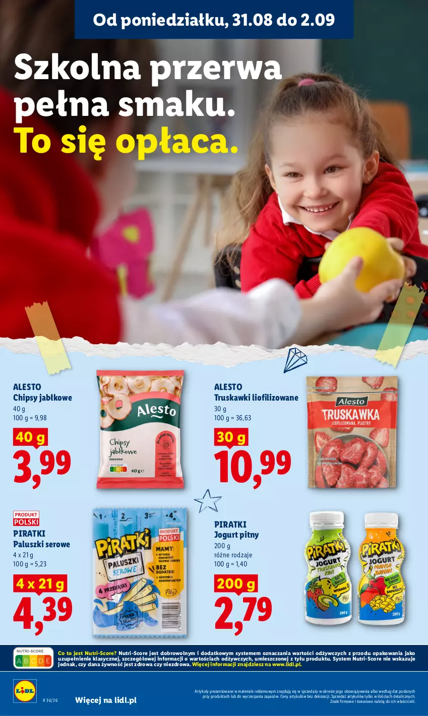 Gazetka promocyjna Lidl - Gazetka ważna od 31.08 do 2.09 - ważna 31.08 do 02.09.2026 - strona 40 - produkty: Chipsy, Jogurt, Jogurt pitny, Ser, Truskawki