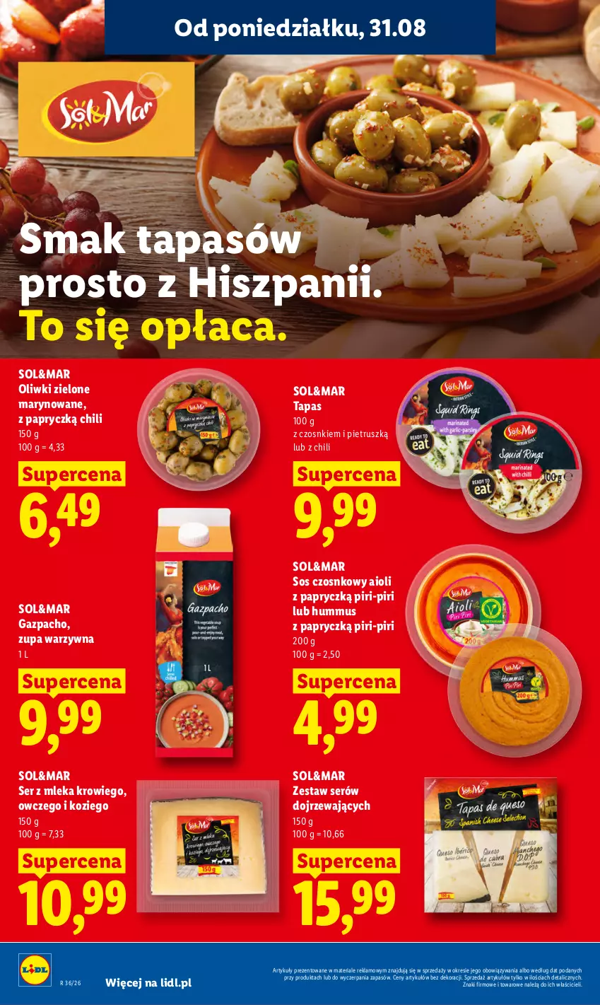 Gazetka promocyjna Lidl - Gazetka ważna od 31.08 do 2.09 - ważna 31.08 do 02.09.2026 - strona 58 - produkty: Hummus, Mus, Oliwki, Oliwki zielone, Ser, Sos, Sos czosnkowy, Zupa