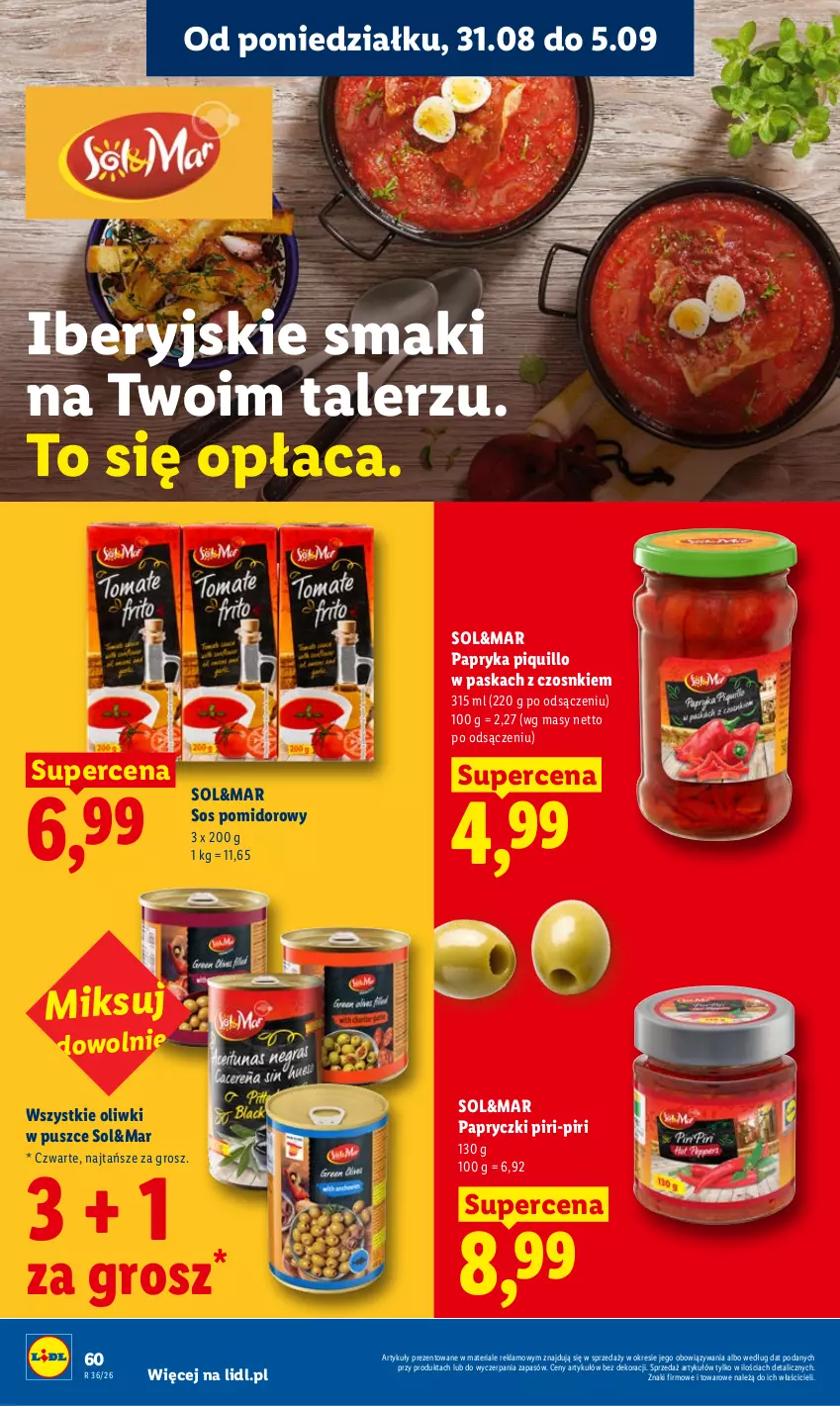 Gazetka promocyjna Lidl - Gazetka ważna od 31.08 do 2.09 - ważna 31.08 do 02.09.2026 - strona 60 - produkty: Oliwki, Papryczki piri-piri, Papryka, Sos, Sos pomidorowy, Talerz