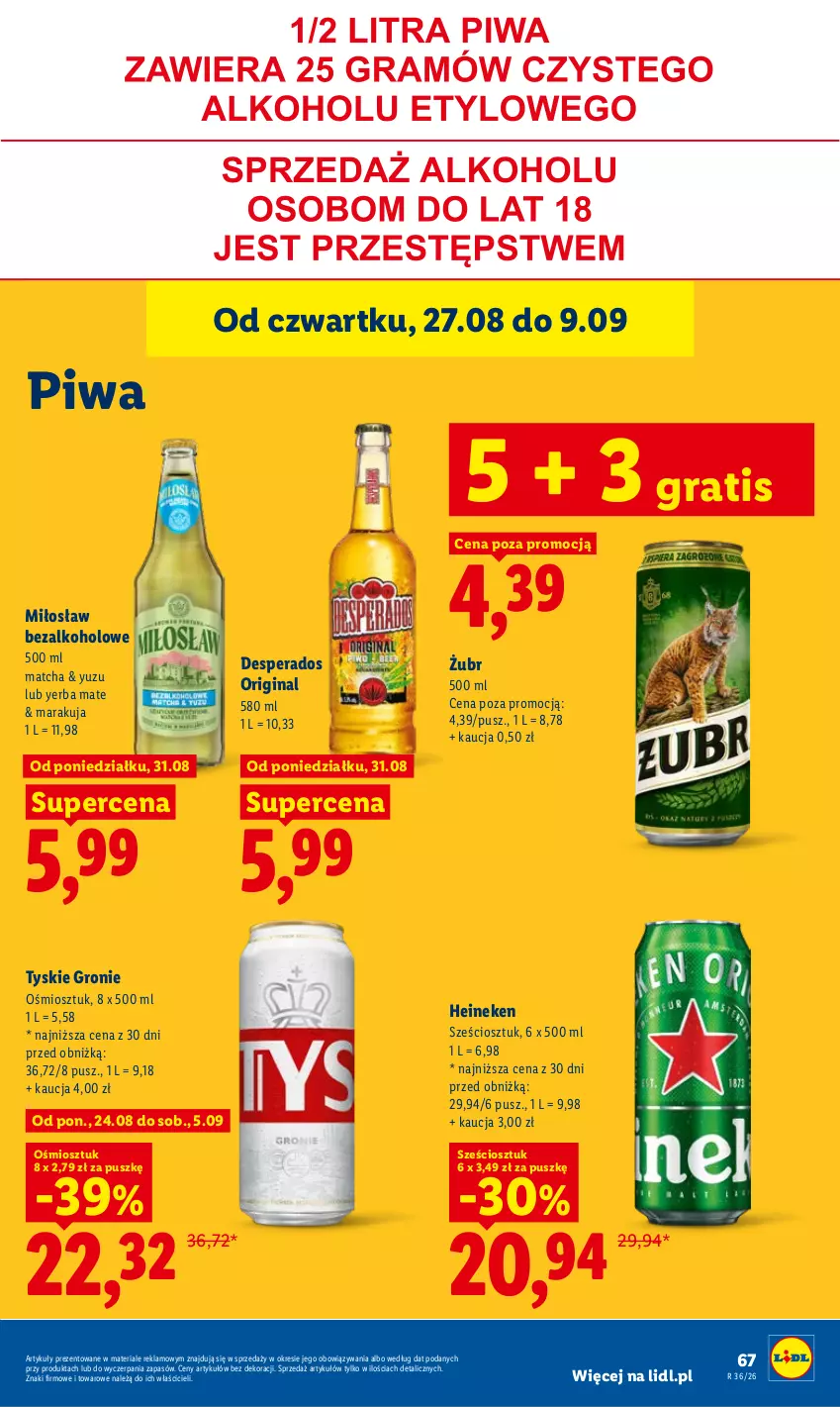 Gazetka promocyjna Lidl - Gazetka ważna od 31.08 do 2.09 - ważna 31.08 do 02.09.2026 - strona 67 - produkty: Desperados, Gin, Gra, Heineken, Piwa, Tyskie