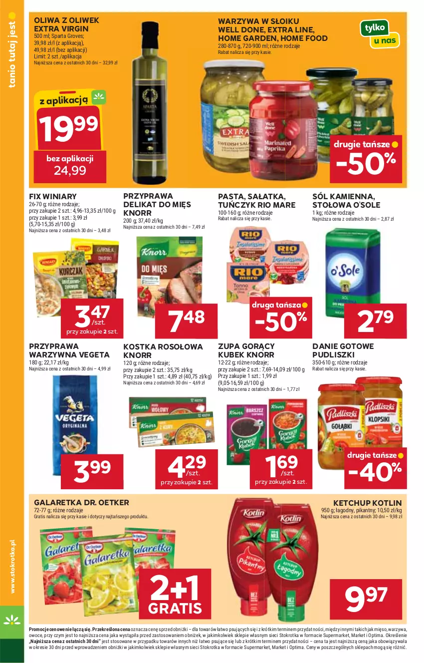 Gazetka promocyjna Stokrotka - Market - ważna 23.07 do 29.07.2026 - strona 26 - produkty: Danie gotowe, Dr. Oetker, Gala, Galaretka, Gin, Gra, Ketchup, Knorr, Kotlin, Kubek, Mięso, Oliwa, Oliwa z oliwek, Optima, Owoce, Pudliszki, Rio Mare, Sałat, Sałatka, Sól, Tuńczyk, Vegeta, Warzywa, Winiary, Zupa