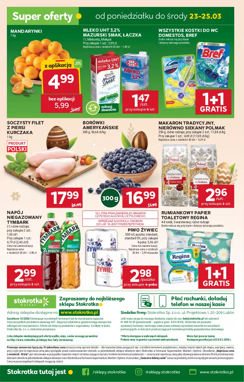 Gazetka promocyjna Stokrotka - Market - ważna 19.03 do 25.03.2026 - strona 30 - produkty: Bref, Domestos, Dres, Filet z piersi kurczaka, Gin, Gra, JBL, Kurczak, Makaron, Mandarynki, Mięso, Mleko, Mlekovita, Napój, Napój niegazowany, O nas, Olma, Optima, Owoce, Papier, Papier toaletowy, Piwa, Piwo, Rum, Ser, Telefon, Tymbark, Wagi, Warzywa