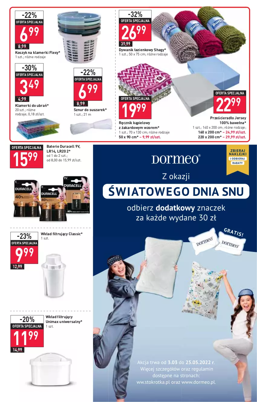 Gazetka promocyjna Stokrotka - Market - ważna 17.03 do 23.03.2022 - strona 11 - produkty: Duracell, Dywan, Dywanik, Dywanik łazienkowy, Kosz, Prześcieradło, Ręcznik, Ręcznik kąpielowy, Wełna, Wkład filtrujący