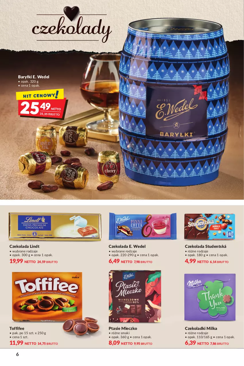 Gazetka promocyjna Makro - [Oferta specjalna] Czekolada - ważna 02.11 do 15.11.2021 - strona 6 - produkty: Baryłki, Czekolada, E. Wedel, Lindt, Milka, Mleczko, Ptasie mleczko, Toffifee