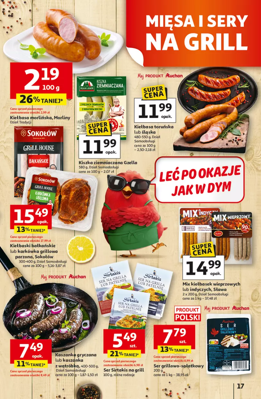 Gazetka promocyjna Auchan - 30 Lat Hipermarket - ważna 29.04 do 06.05.2026 - strona 17 - produkty: Grill, Kiełbasa, Morliny, Sałat, Ser, Sok, Sokołów
