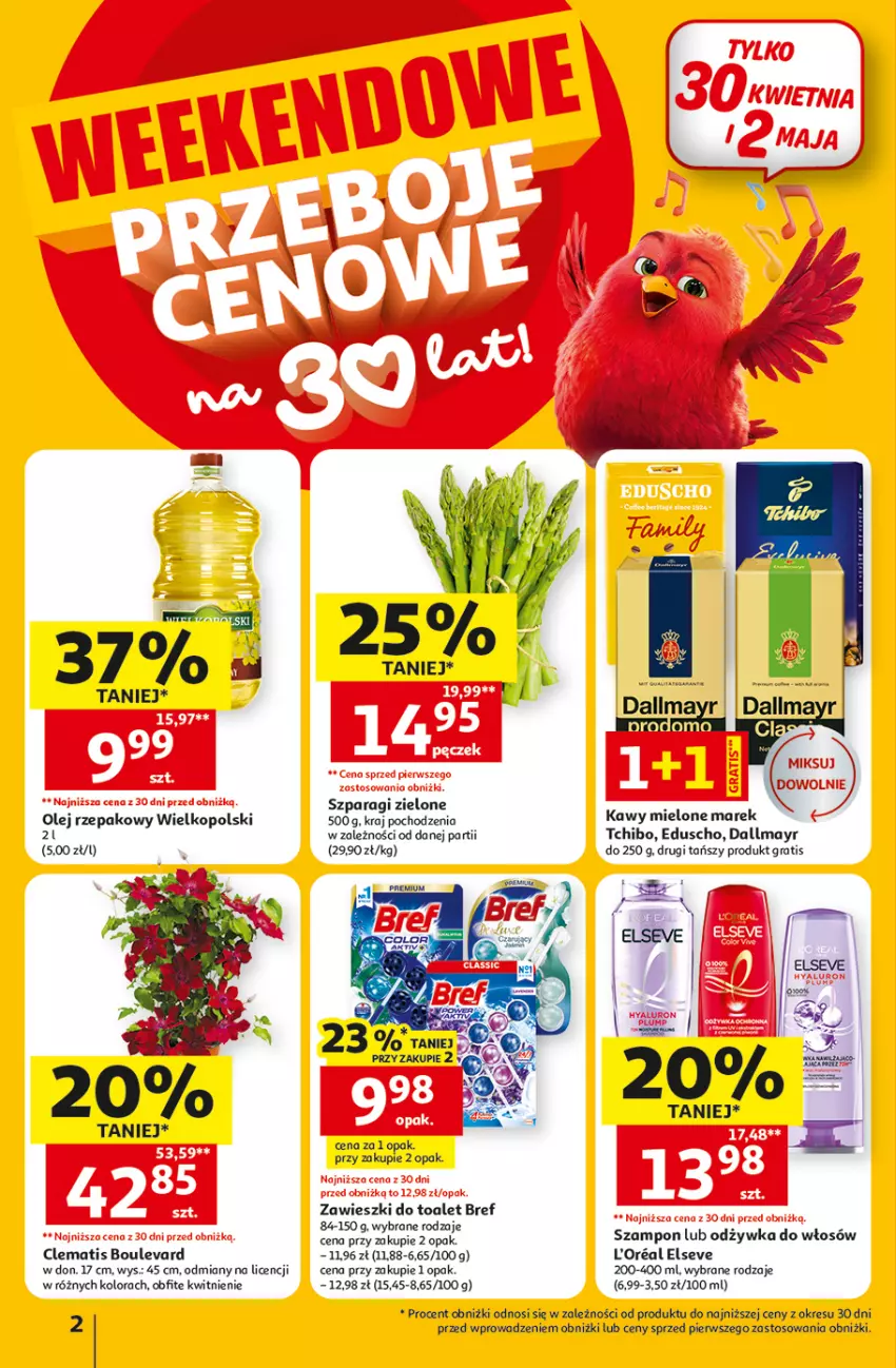 Gazetka promocyjna Auchan - 30 Lat Hipermarket - ważna 29.04 do 06.05.2026 - strona 2 - produkty: Bref, Dallmayr, Elseve, Gra, Odżywka, Olej, Olej rzepakowy, Szampon, Tchibo, Zawieszki