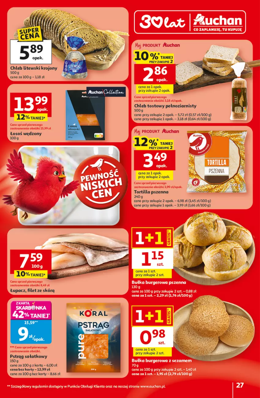 Gazetka promocyjna Auchan - 30 Lat Hipermarket - ważna 29.04 do 06.05.2026 - strona 27 - produkty: Chleb, Chleb tostowy, Pstrąg, Sałat, Tortilla