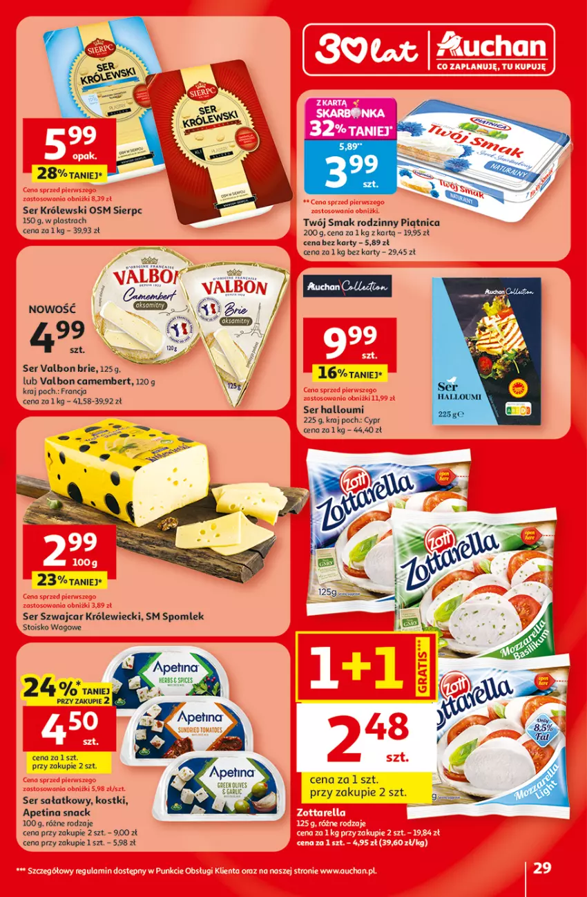 Gazetka promocyjna Auchan - 30 Lat Hipermarket - ważna 29.04 do 06.05.2026 - strona 29 - produkty: Brie, Camembert, Fa, Królewski, Piątnica, Sałat, Ser, Twój Smak