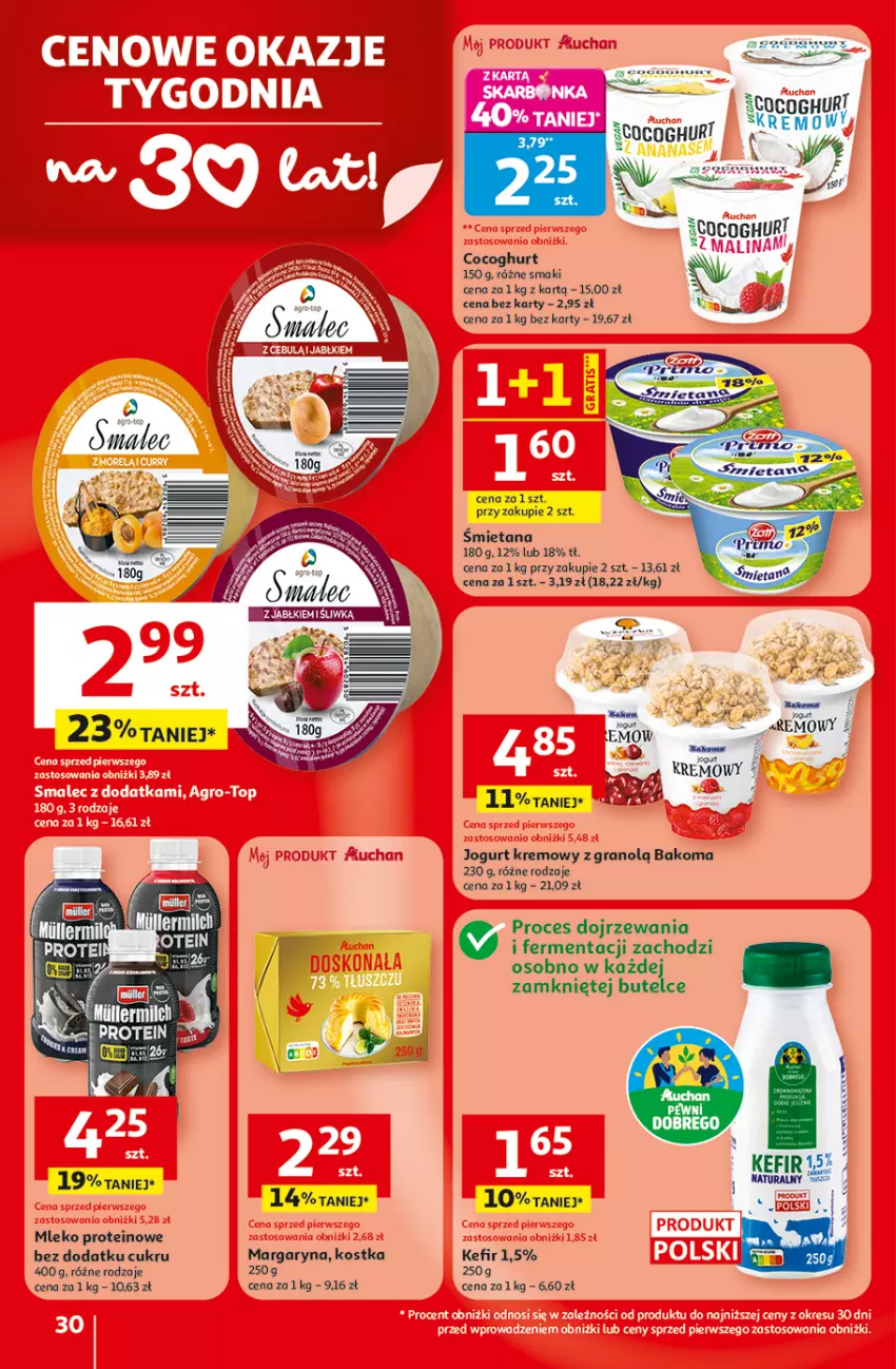 Gazetka promocyjna Auchan - 30 Lat Hipermarket - ważna 29.04 do 06.05.2026 - strona 30 - produkty: Bakoma, Gra, Jogurt, Kefir, Margaryna, Mleko