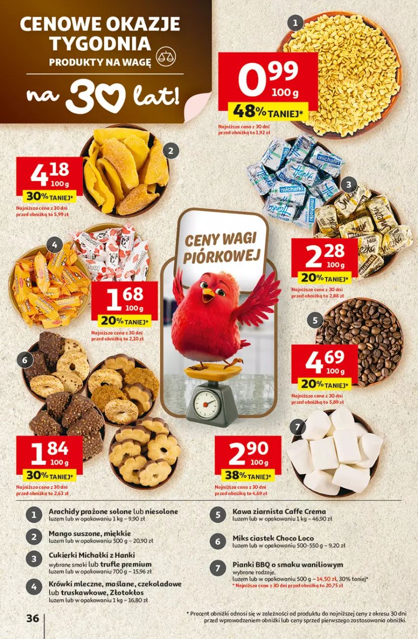 Gazetka promocyjna Auchan - 30 Lat Hipermarket - ważna 29.04 do 06.05.2026 - strona 36 - produkty: Cukier, Cukierki, Kawa, Kawa ziarnista, Krówki mleczne, Mango, Mango suszone, Michałki, Stek