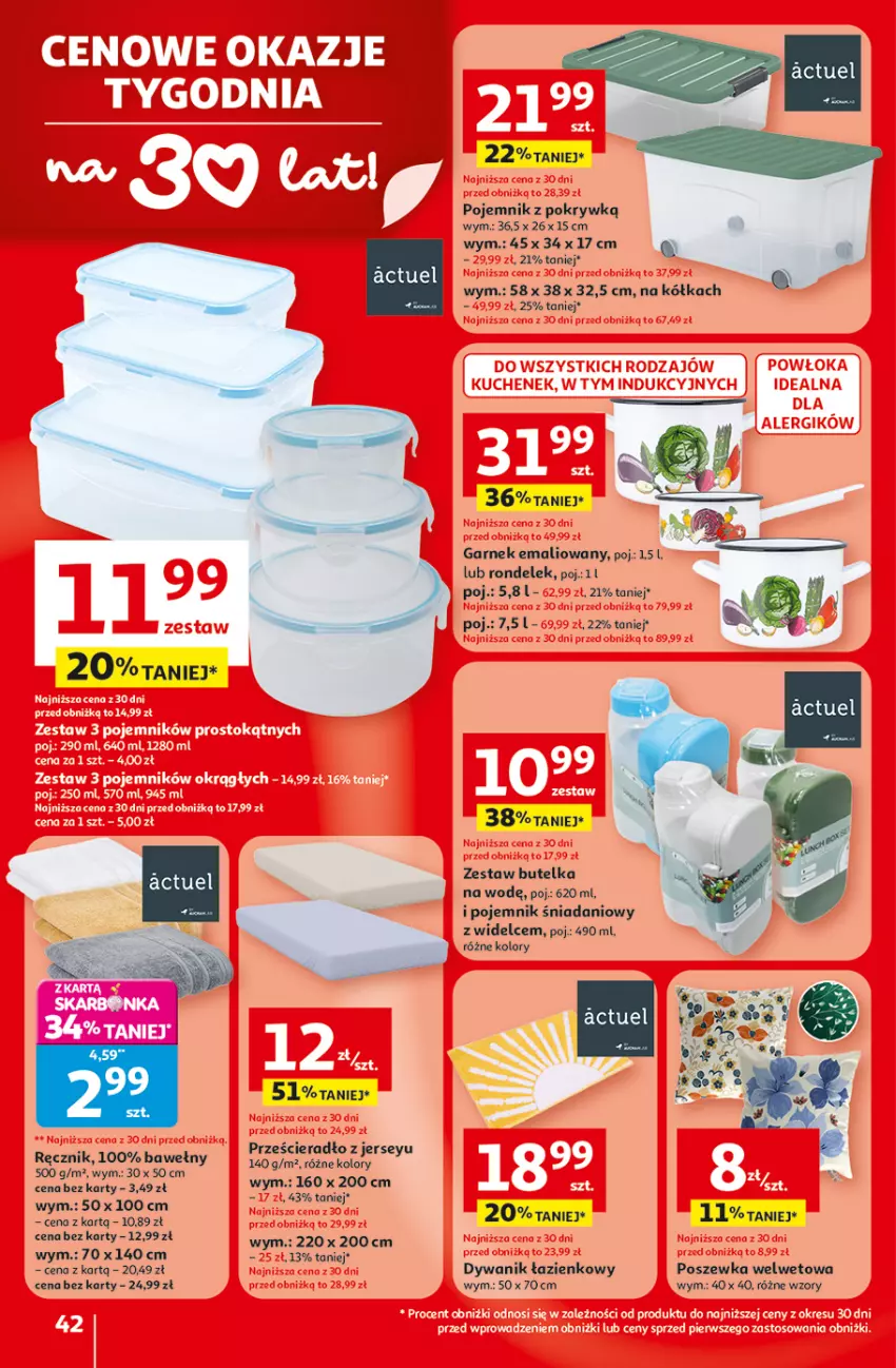 Gazetka promocyjna Auchan - 30 Lat Hipermarket - ważna 29.04 do 06.05.2026 - strona 42 - produkty: Danio, Dywan, Dywanik, Dywanik łazienkowy, Garnek, Pojemnik, Pojemnik z pokrywką, Poszewka, Prześcieradło, Ręcznik, Rondel