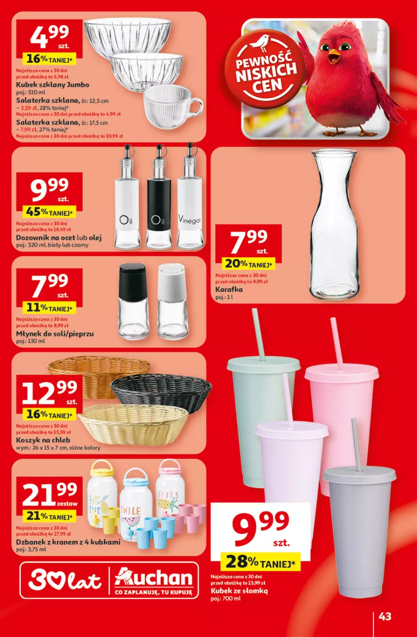 Gazetka promocyjna Auchan - 30 Lat Hipermarket - ważna 29.04 do 06.05.2026 - strona 43 - produkty: Chleb, Dozownik, Dzbanek, Karafka, Kosz, Kubek, LANA, Młynek, Ocet, Olej, Pieprz, Salaterka