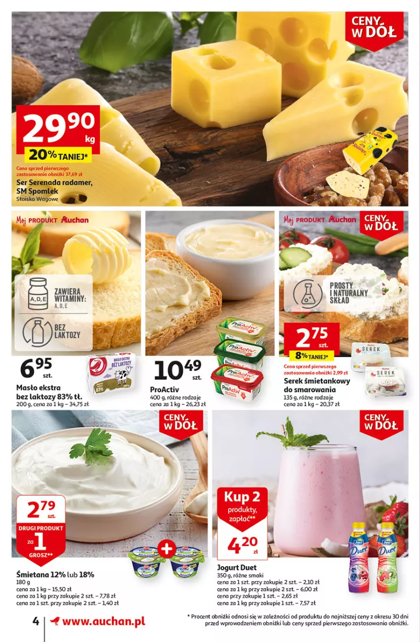 Gazetka promocyjna Auchan - Gazetka Ceny w dół Część 2 Supermarket Auchan - ważna 11.01 do 17.01.2024 - strona 4 - produkty: Jogurt, Masło, Radamer, Ser, Serek