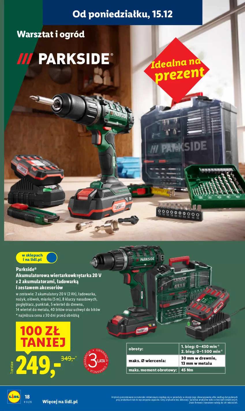 Gazetka promocyjna Lidl - GAZETKA - ważna 15.12 do 21.12.2025 - strona 24 - produkty: Akumulator, Akumulatorowa wiertarkowkrętark, Miarka, Noż, Ogród, Parkside, Tarka, Warka, Wiertarkowkrętarka, Wkręt, Wkrętarka