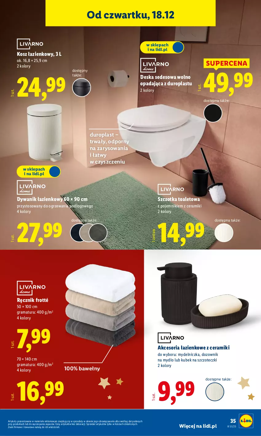 Gazetka promocyjna Lidl - GAZETKA - ważna 15.12 do 21.12.2025 - strona 41 - produkty: Deska sedesowa, Dozownik, Dywan, Dywanik, Dywanik łazienkowy, Gra, Kosz, Kosz łazienkowy, Kubek, Mydelniczka, Mydło, Pojemnik, Por, Rama, Ręcznik, Szczotka