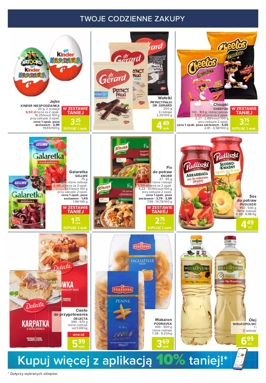 Gazetka promocyjna Carrefour - Gazetka Express - ważna 02.11 do 08.11.2021 - strona 3 - produkty: Cheetos, Chrupki, Delecta, Gala, Galaretka, Kinder, Knorr, Kosz, Makaron, Olej, Podravka, Pudliszki, Sos