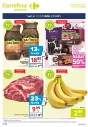 Gazetka promocyjna Carrefour - Gazetka Express - Gazetka - ważna od 08.11 do 08.11.2021 - strona 1 - produkty: Banany, Ciastka, Kawa rozpuszczalna, Ser, Karkówka wieprzowa, Kawa, Jacobs
