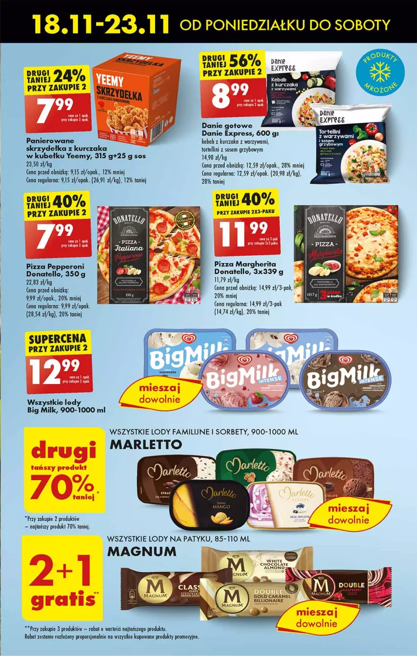 Gazetka promocyjna Biedronka - Od Poniedziałku - ważna 18.11 do 23.11.2024 - strona 33 - produkty: Big Milk, Danie gotowe, Fa, Kebab, Kebab z kurczaka, Kurczak, Lion, Lody, Pizza, Pizza margherita, Por, Sos, Warzywa