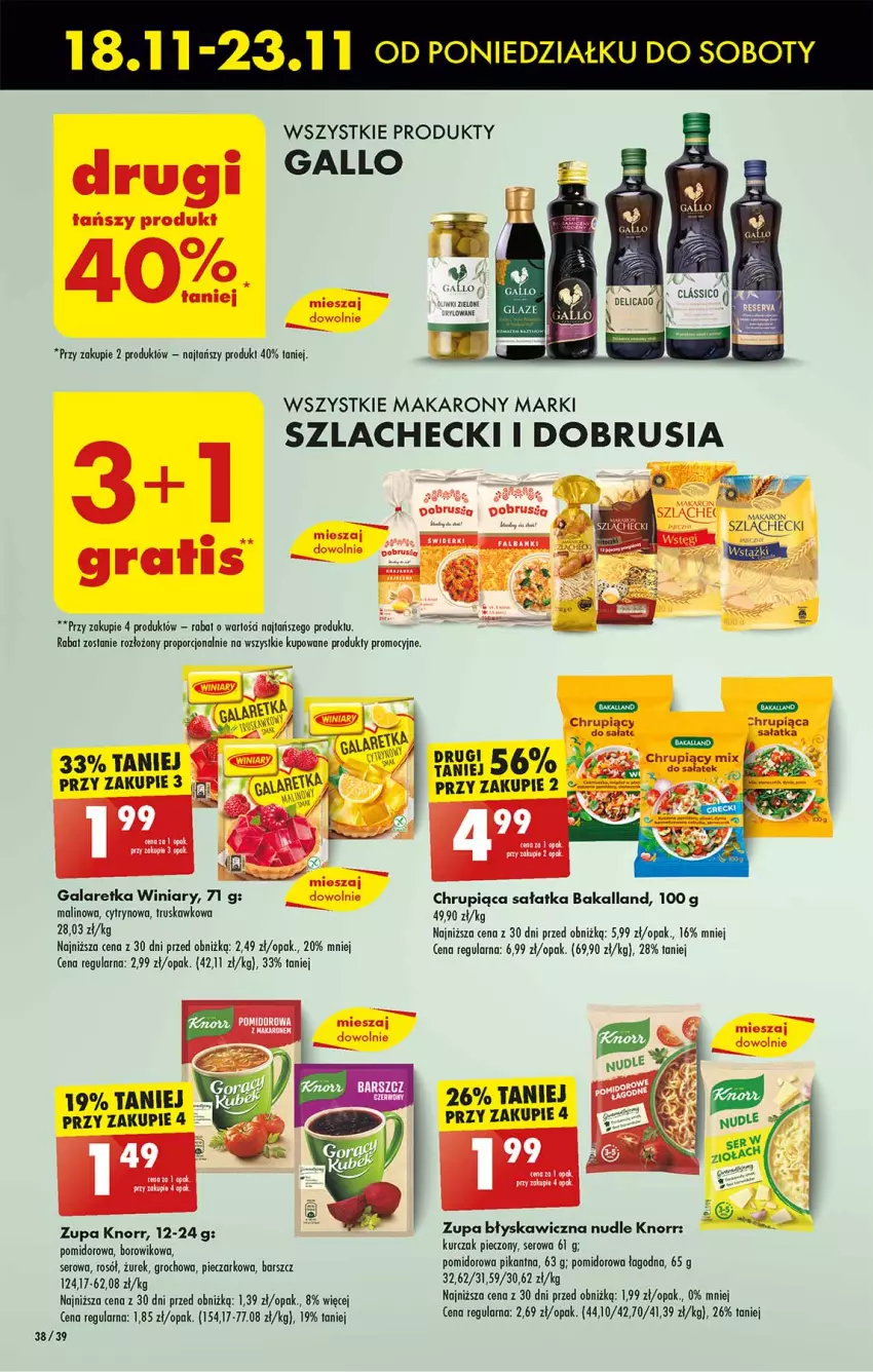 Gazetka promocyjna Biedronka - Od Poniedziałku - ważna 18.11 do 23.11.2024 - strona 38 - produkty: Bakalland, Gala, Galaretka, Groch, Knorr, Kurczak, LG, Makaron, Obrus, Piec, Por, Rosół, Sałat, Sałatka, Ser, Wiko, Winiary, Zupa