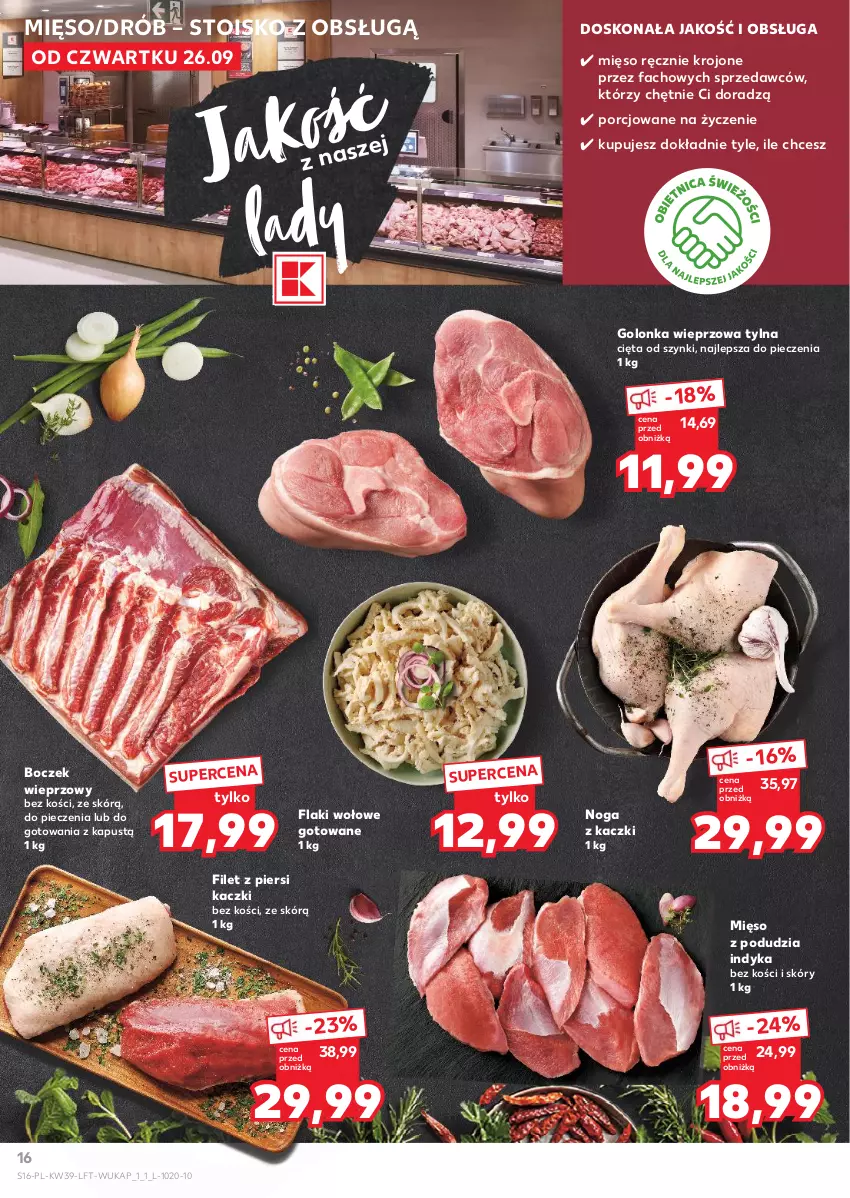 Gazetka promocyjna Kaufland - Gazetka tygodnia - ważna 26.09 do 02.10.2024 - strona 16 - produkty: Boczek, Boczek wieprzowy, Drób, Fa, Filet z piersi kaczki, Flaki, Flaki wołowe, Golonka wieprzowa, Kapustą, Mięso, Noga z kaczki, Piec, Por