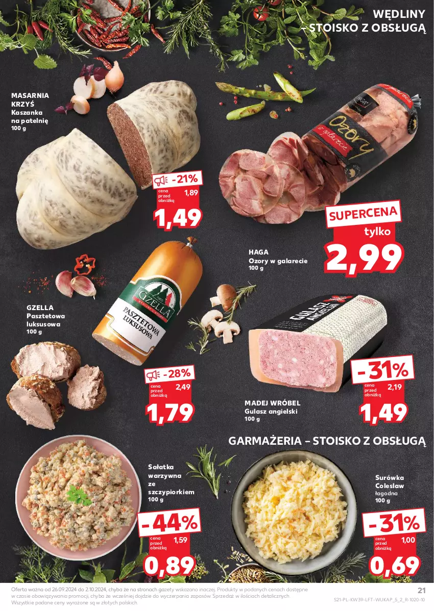 Gazetka promocyjna Kaufland - Gazetka tygodnia - ważna 26.09 do 02.10.2024 - strona 21 - produkty: Gala, Kasza, Kaszanka, Madej Wróbel, Pasztet, Sałat, Sałatka, Sałatka warzywna, Surówka, Surówka coleslaw