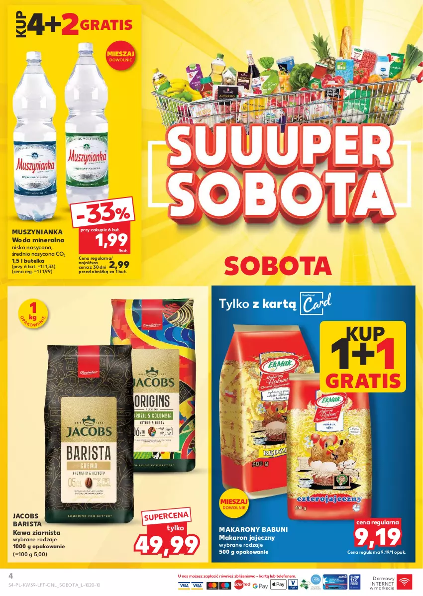 Gazetka promocyjna Kaufland - Gazetka tygodnia - ważna 26.09 do 02.10.2024 - strona 4 - produkty: Babuni, Gra, Jacobs, Kawa, Kawa ziarnista, Makaron, Mus, Muszynianka, O nas, Woda, Woda mineralna