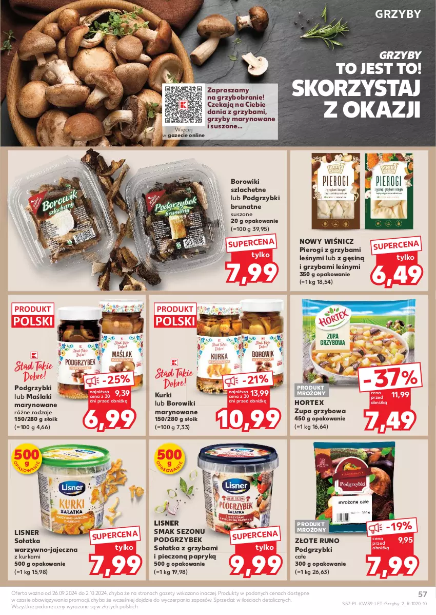 Gazetka promocyjna Kaufland - Gazetka tygodnia - ważna 26.09 do 02.10.2024 - strona 57 - produkty: Borowiki, Borowiki marynowane, Borowiki szlachetne, Grzyby, Grzyby marynowane, Hortex, Lisner, Piec, Pierogi, Podgrzybki, Sałat, Sałatka, Zupa