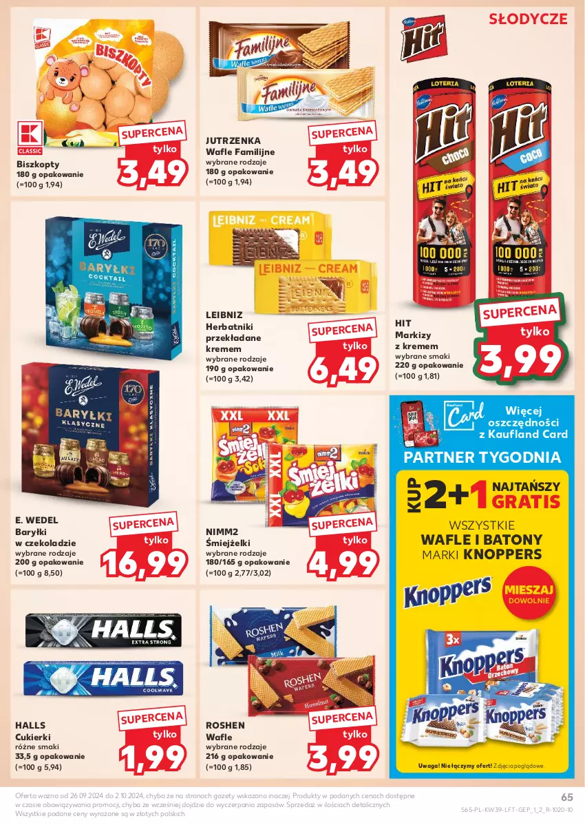 Gazetka promocyjna Kaufland - Gazetka tygodnia - ważna 26.09 do 02.10.2024 - strona 65 - produkty: Baryłki, Baton, Biszkopty, Cukier, Cukierki, E. Wedel, Fa, Gra, Halls, Herbatniki, Jutrzenka, Knoppers, Nimm2, Wafle, Waga