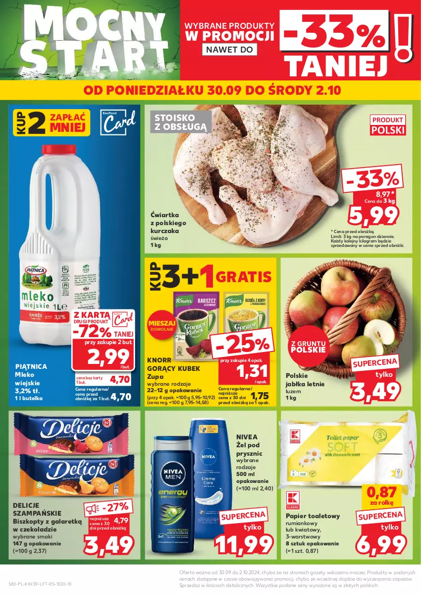 Gazetka promocyjna Kaufland - Gazetka tygodnia - ważna 26.09 do 02.10.2024 - strona 80 - produkty: Biszkopty, Delicje, Gala, Gra, Grunt, Jabłka, Knorr, Kubek, Kurczak, Mleko, Nivea, Olej, Papier, Papier toaletowy, Piątnica, Rum, Zupa