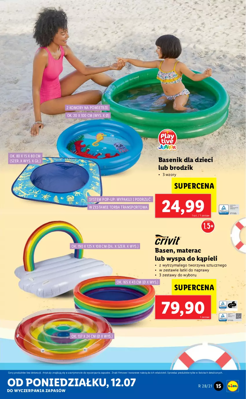 Gazetka promocyjna Lidl - GAZETKA - ważna 12.07 do 17.07.2021 - strona 15 - produkty: Brodzik, Dzieci, Materac, Por, Sport, Tera, Torba, Tran