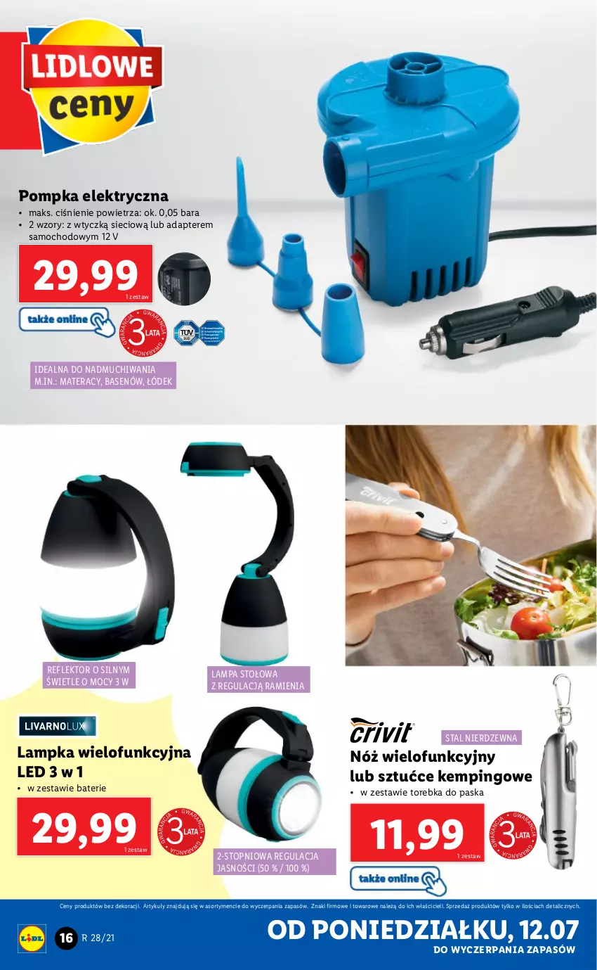 Gazetka promocyjna Lidl - GAZETKA - ważna 12.07 do 17.07.2021 - strona 16 - produkty: Lampa, Lampa stołowa, Materac, Pompka, Reflektor, Tera, Top, Torebka