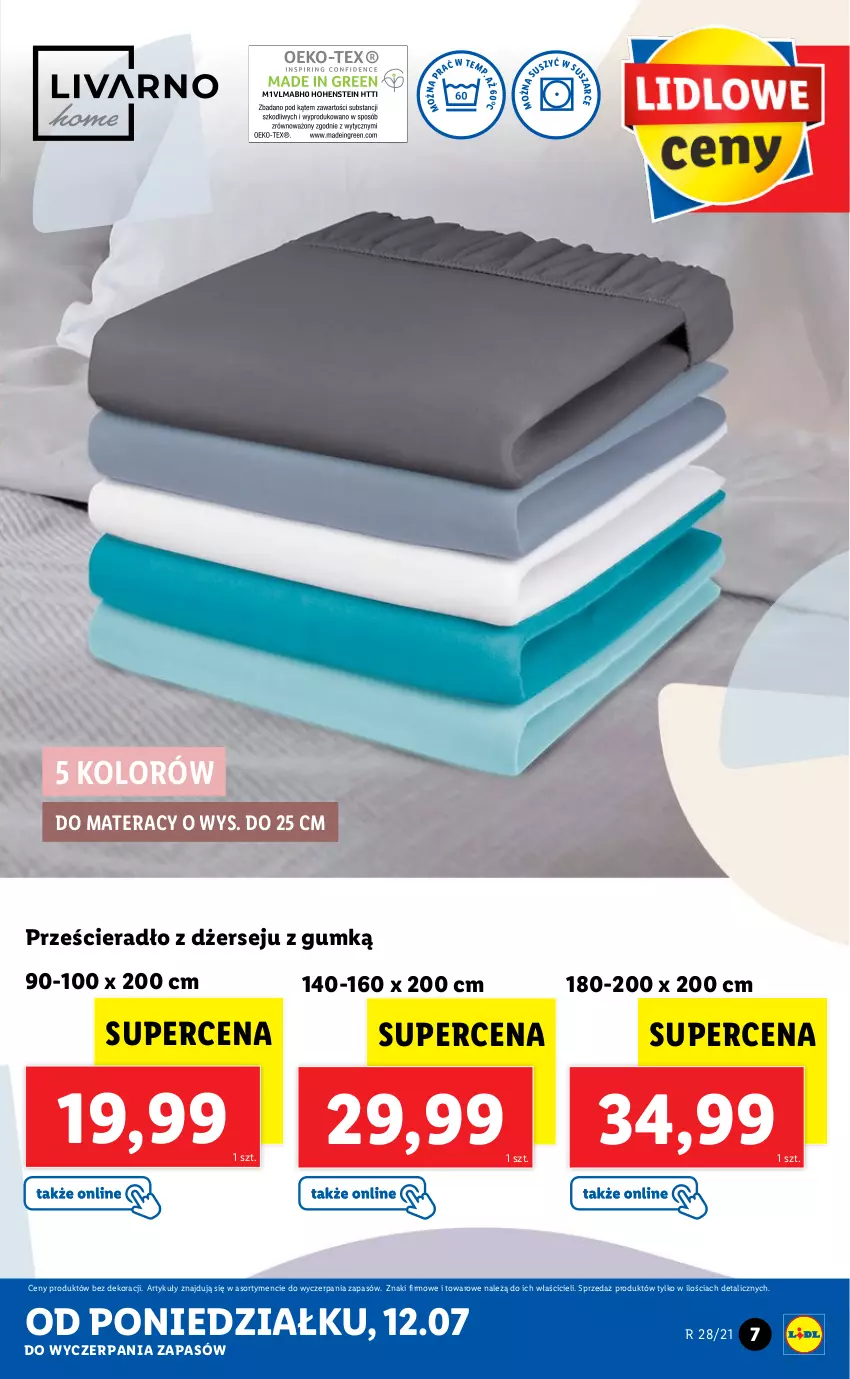 Gazetka promocyjna Lidl - GAZETKA - ważna 12.07 do 17.07.2021 - strona 7 - produkty: Materac, Prześcieradło, Tera